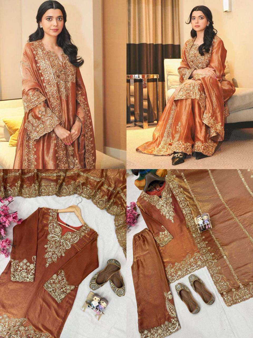 Premium Frendy Silk Kurti, Plazzo & Dupatta – Sequins & Zari Embroidery