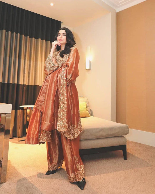 Premium Frendy Silk Kurti, Plazzo & Dupatta – Sequins & Zari Embroidery