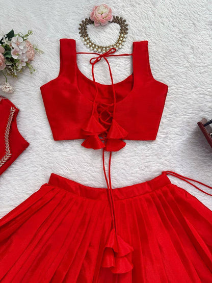 Premium Chinon Silk Lehenga, Choli & Koti – Thread & Sequins Embroidery