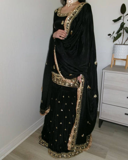 Premium Natural Crepe Top, Sharara Plazzo & Dupatta