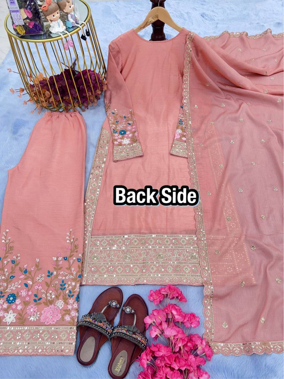Premium Chinon Silk Kurti, Plazzo & Dupatta
