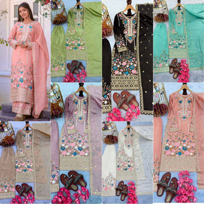 Premium Chinon Silk Kurti, Plazzo & Dupatta