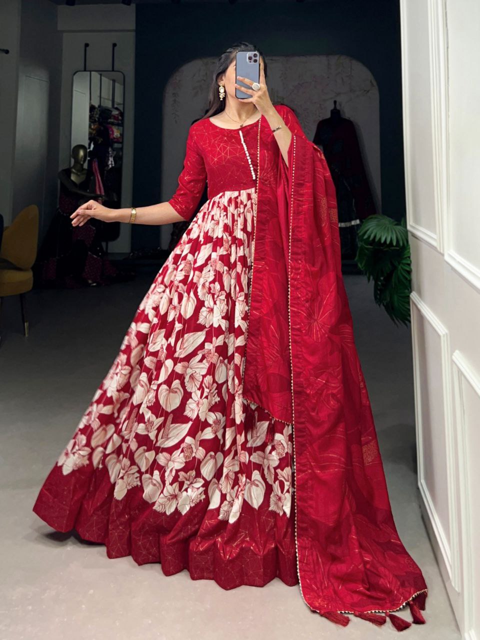 Ready-to-Wear Tussar Silk Gown with Dupatta