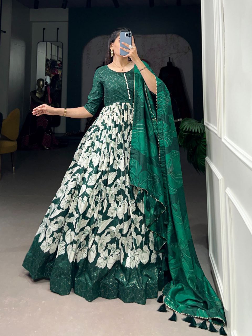 Ready-to-Wear Tussar Silk Gown with Dupatta