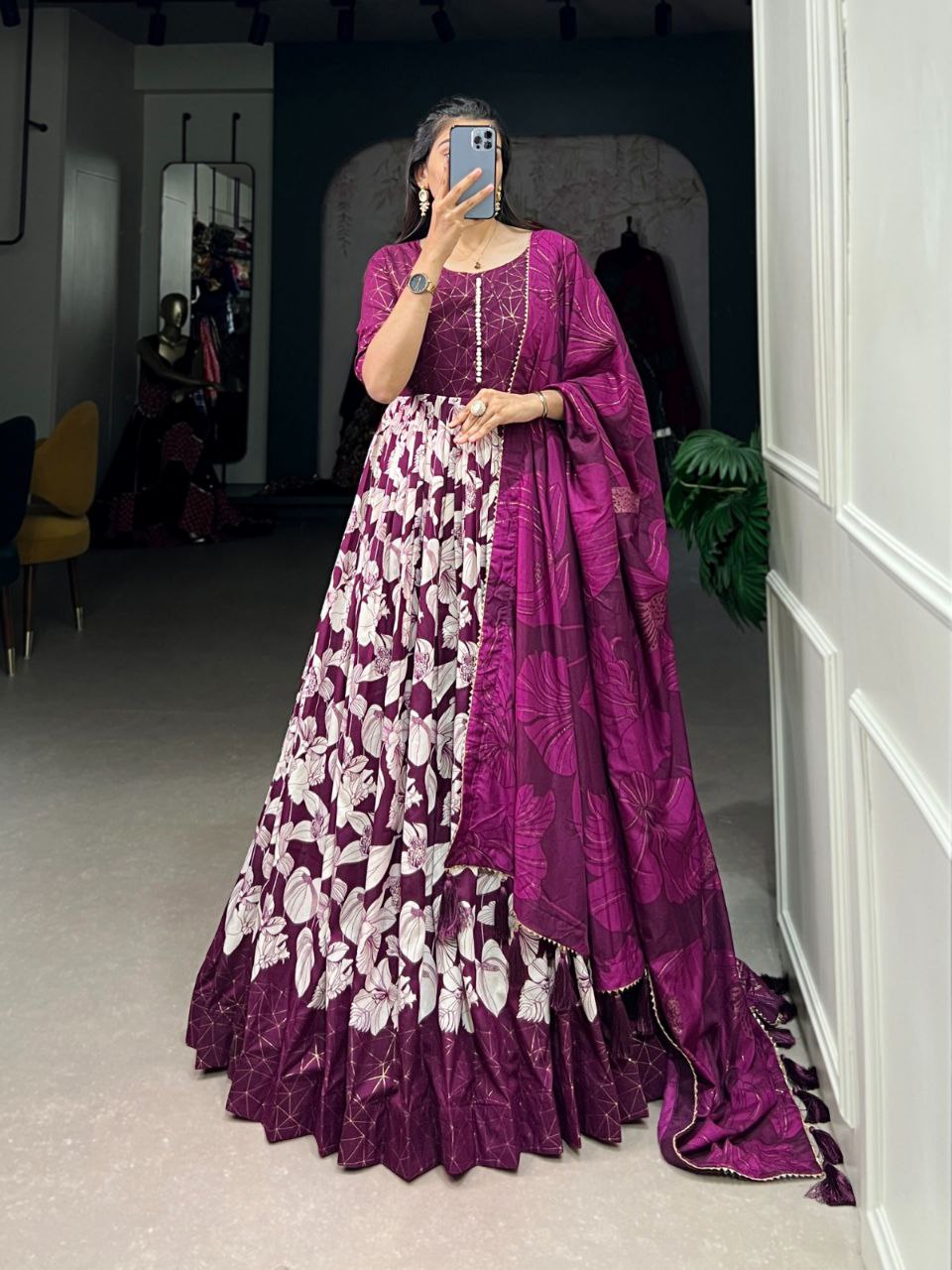Ready-to-Wear Tussar Silk Gown with Dupatta