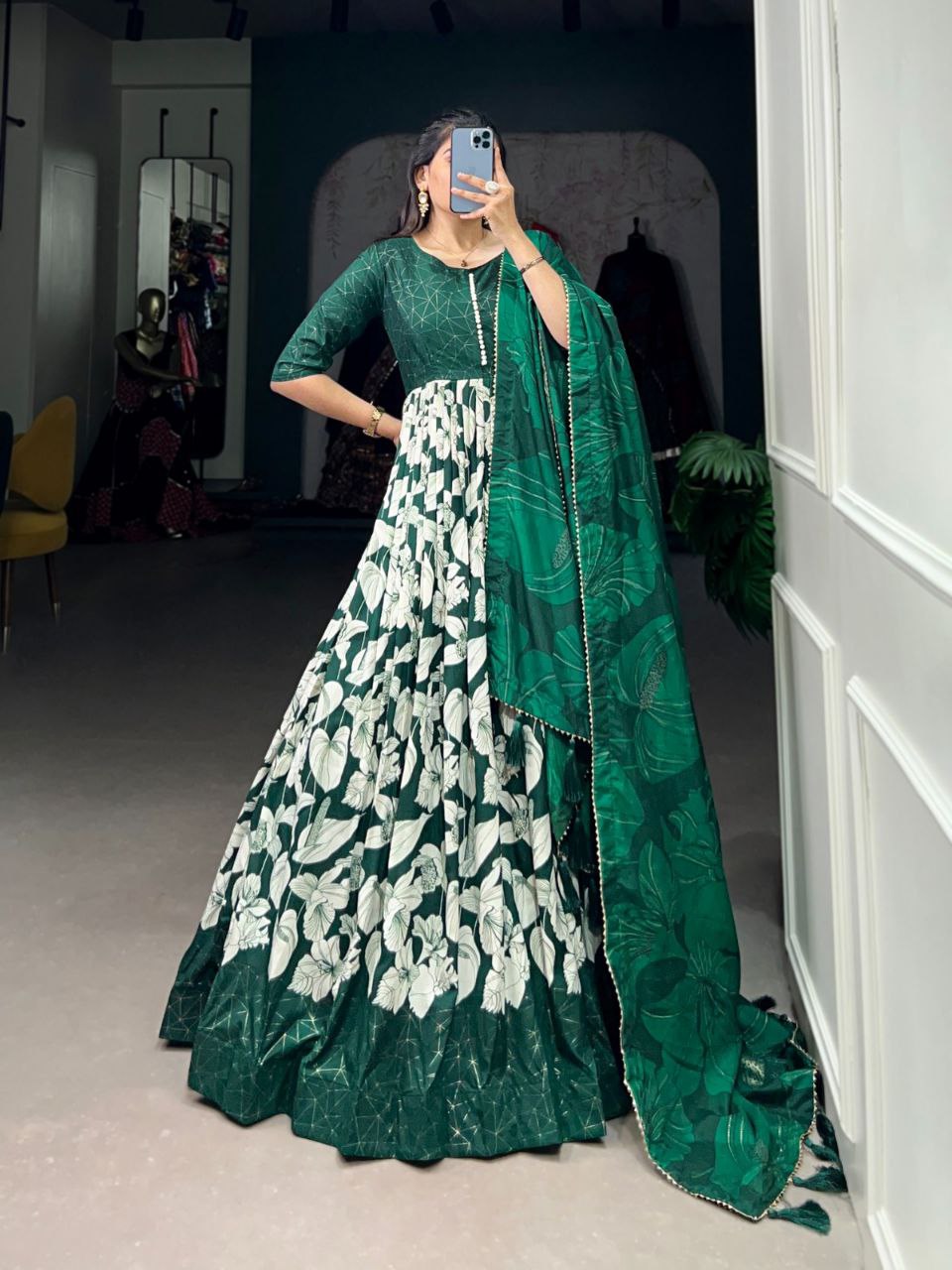 Ready-to-Wear Tussar Silk Gown with Dupatta