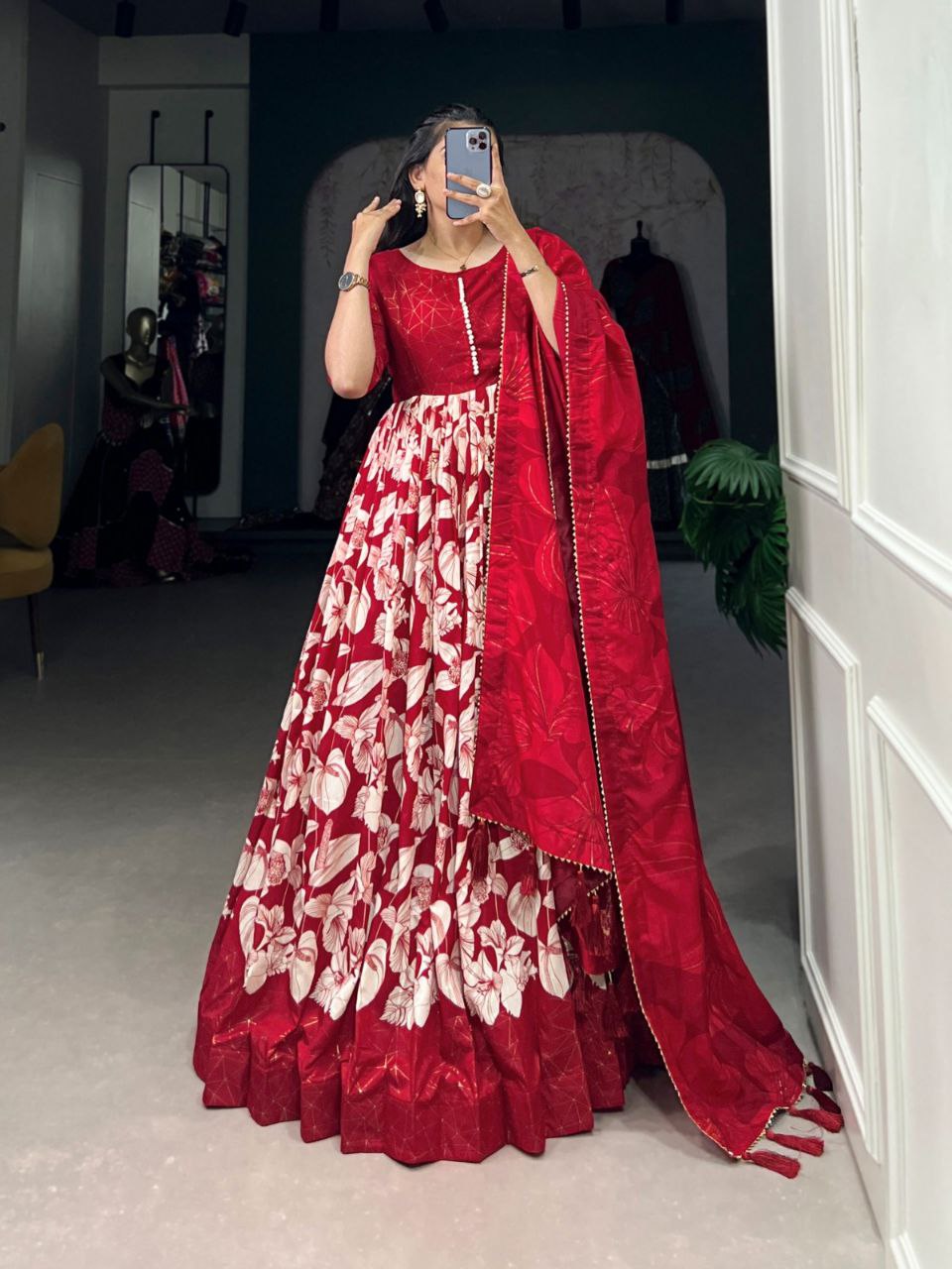 Ready-to-Wear Tussar Silk Gown with Dupatta