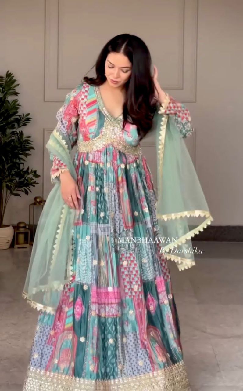 New Aliya-Cut Gown-Pant-Dupatta Set – Ready to Wear, Fully Stitched Elegance