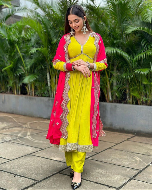 New Collection: Exquisite Fox Georgette Gown-Pant-Dupatta Set