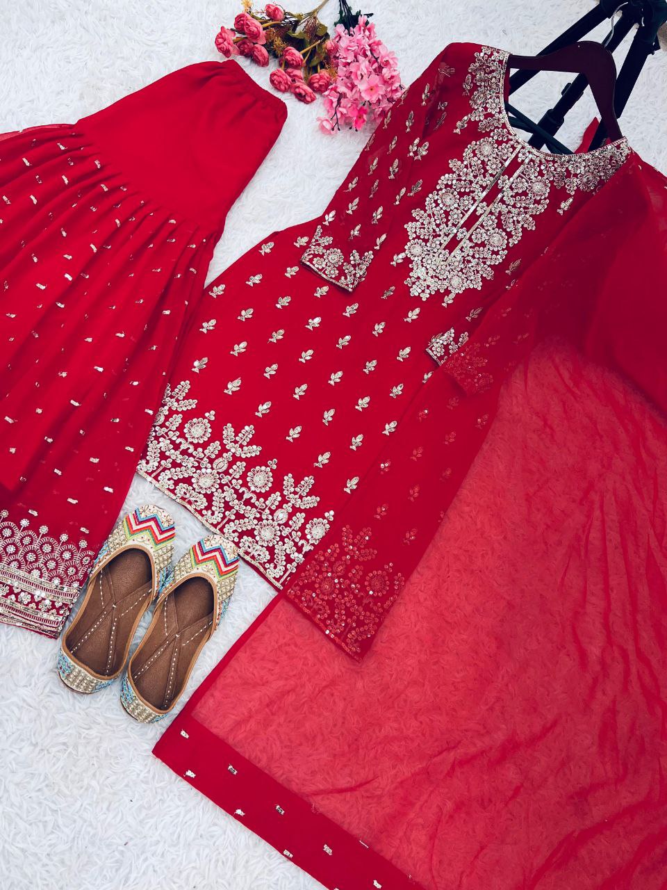 New Designer Party Wear Top-Gharara-Dupatta Set – Unmatched Elegance for Any Occasion!
