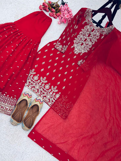 New Designer Party Wear Top-Gharara-Dupatta Set – Unmatched Elegance for Any Occasion!
