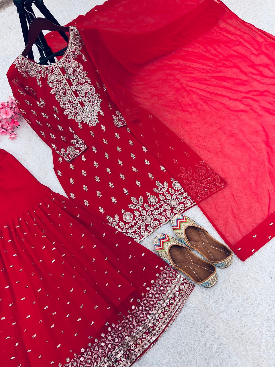 New Designer Party Wear Top-Gharara-Dupatta Set – Unmatched Elegance for Any Occasion!