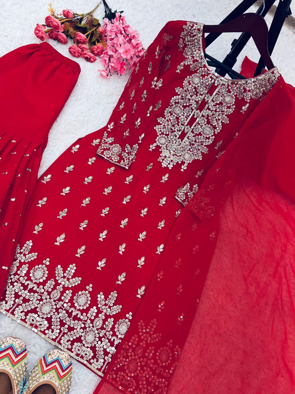 New Designer Party Wear Top-Gharara-Dupatta Set – Unmatched Elegance for Any Occasion!