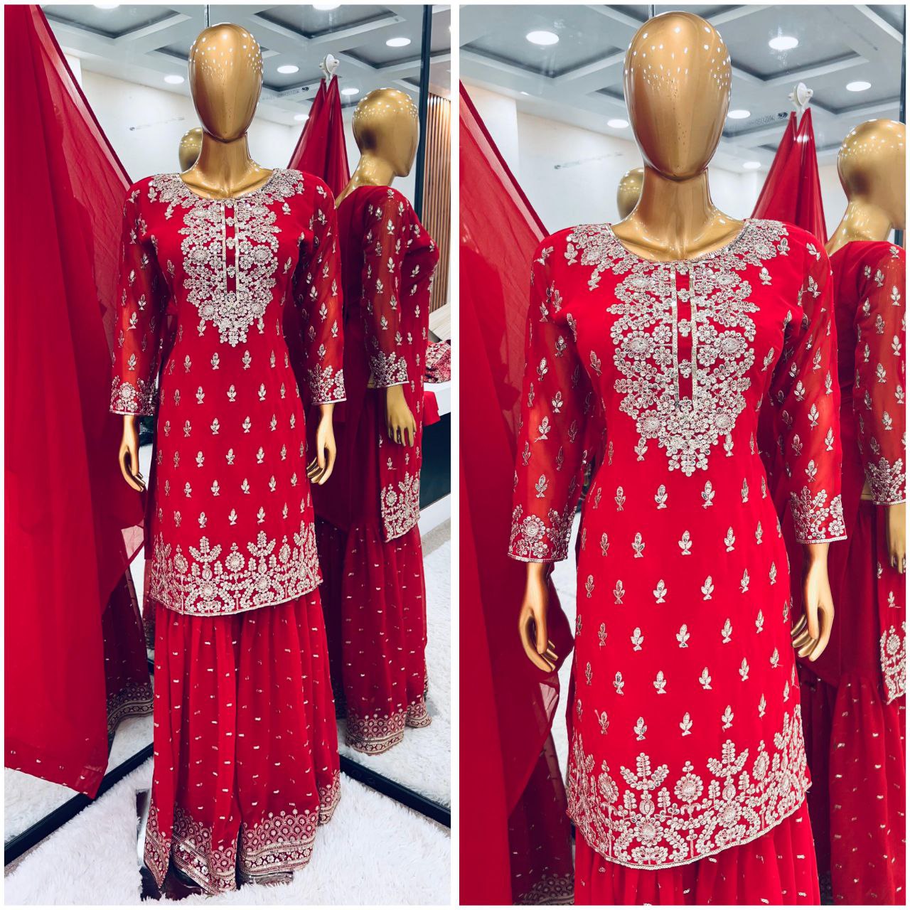 New Designer Party Wear Top-Gharara-Dupatta Set – Unmatched Elegance for Any Occasion!