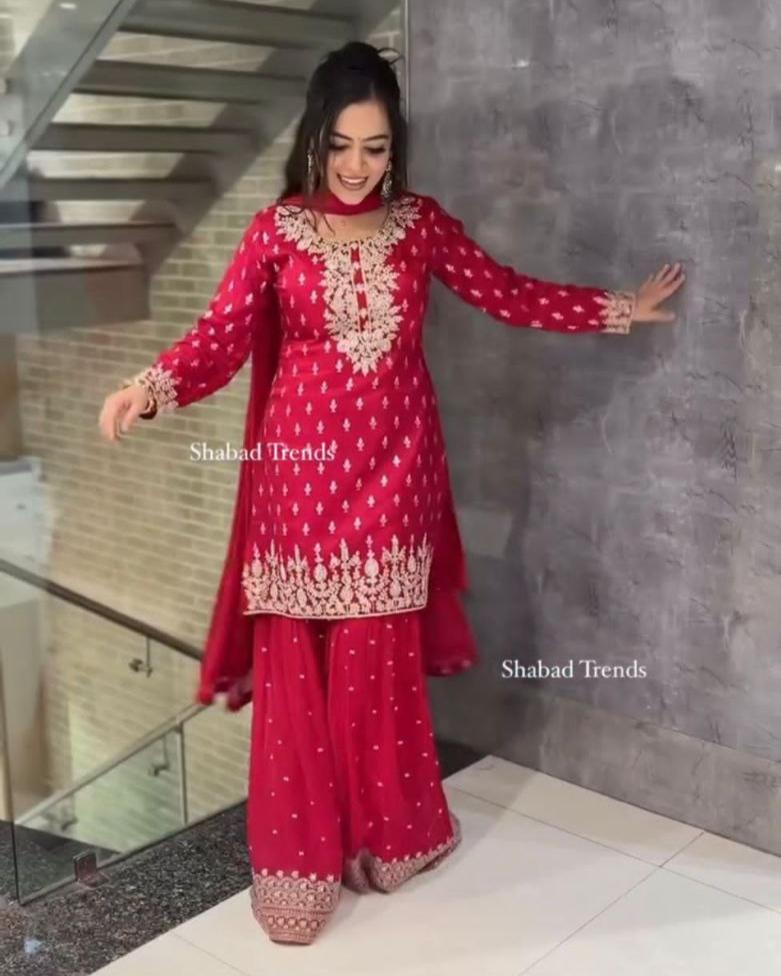 New Designer Party Wear Top-Gharara-Dupatta Set – Unmatched Elegance for Any Occasion!