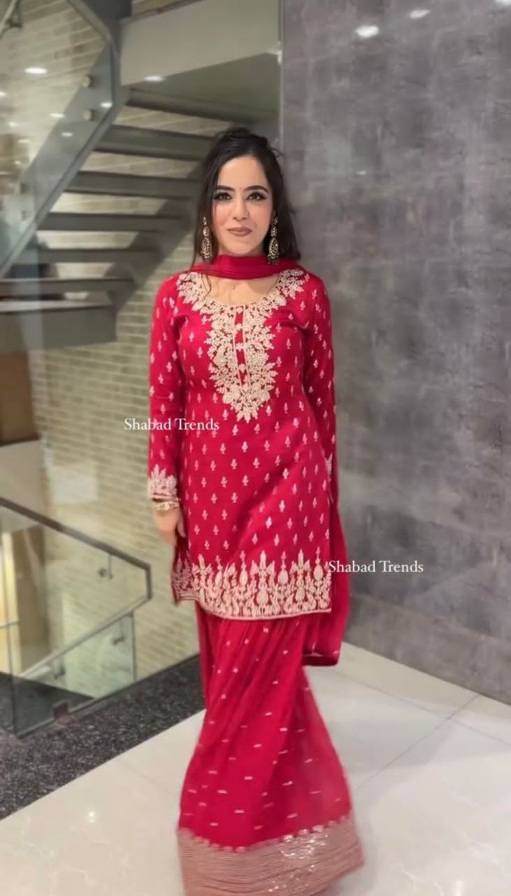 New Designer Party Wear Top-Gharara-Dupatta Set – Unmatched Elegance for Any Occasion!