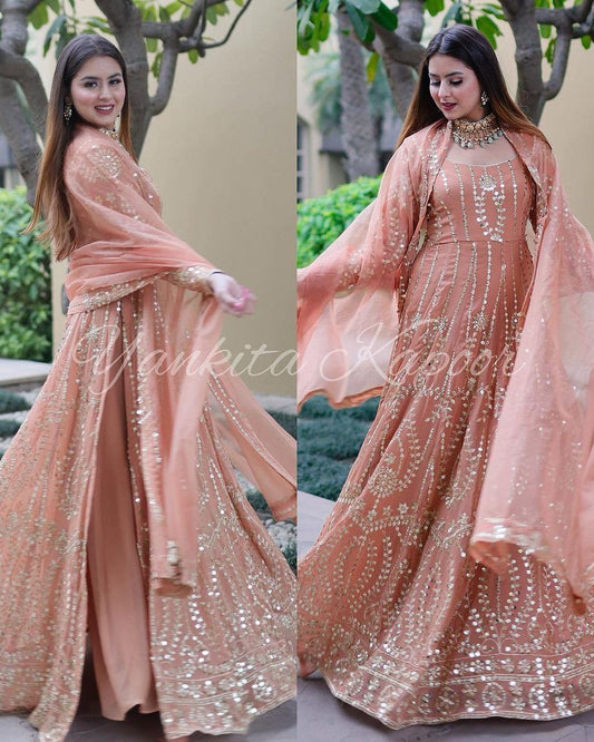 New Designer Party Wear Naira Cut Top with Heavy Embroidery, Plazo & Dupatta Set