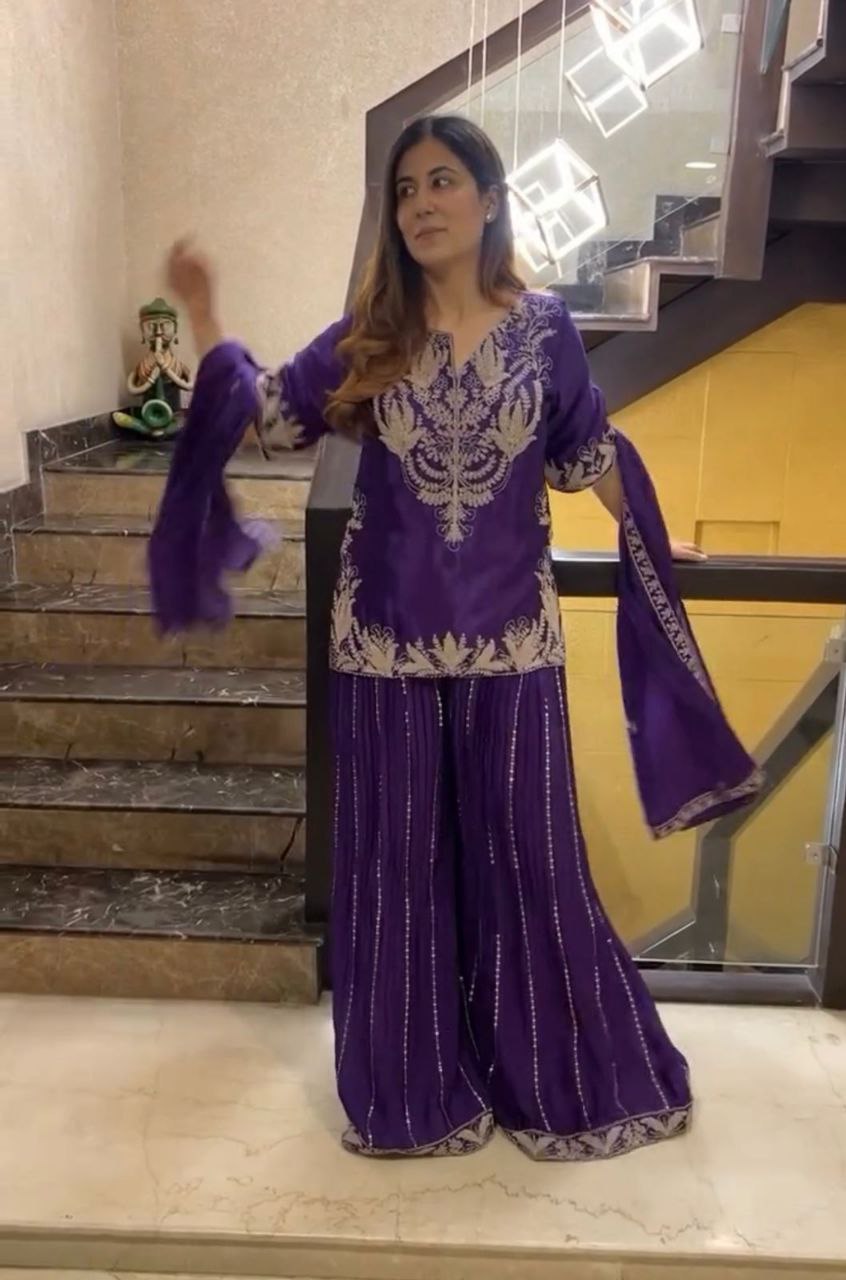 Exquisite Chinnon Silk Sharara Set with Dupatta – A Masterpiece of Elegance