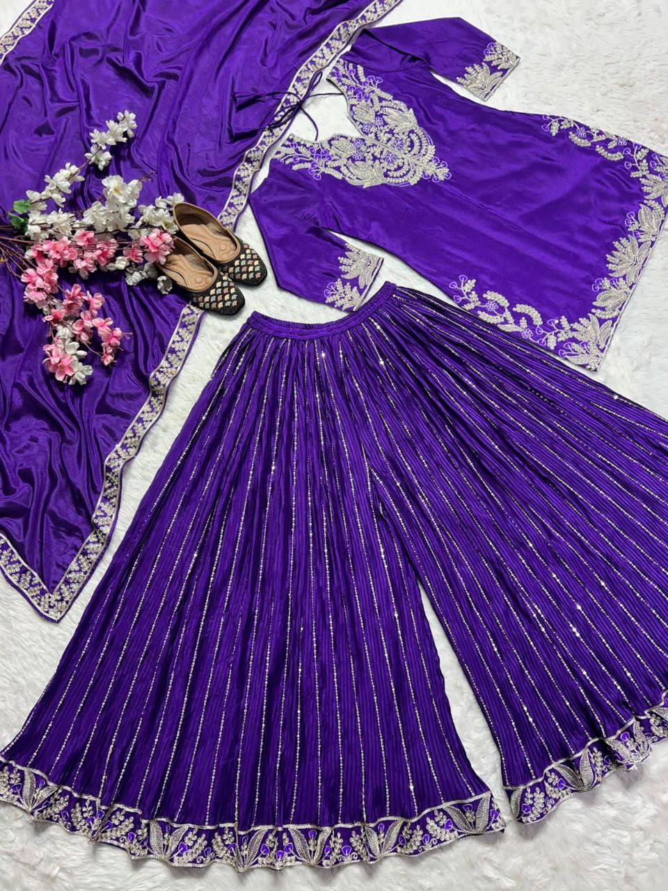 Exquisite Chinnon Silk Sharara Set with Dupatta – A Masterpiece of Elegance