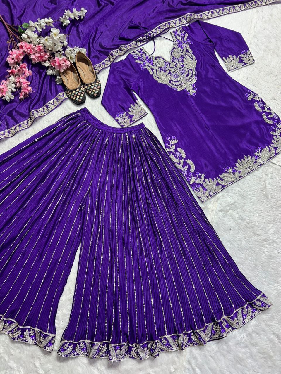 Exquisite Chinnon Silk Sharara Set with Dupatta – A Masterpiece of Elegance