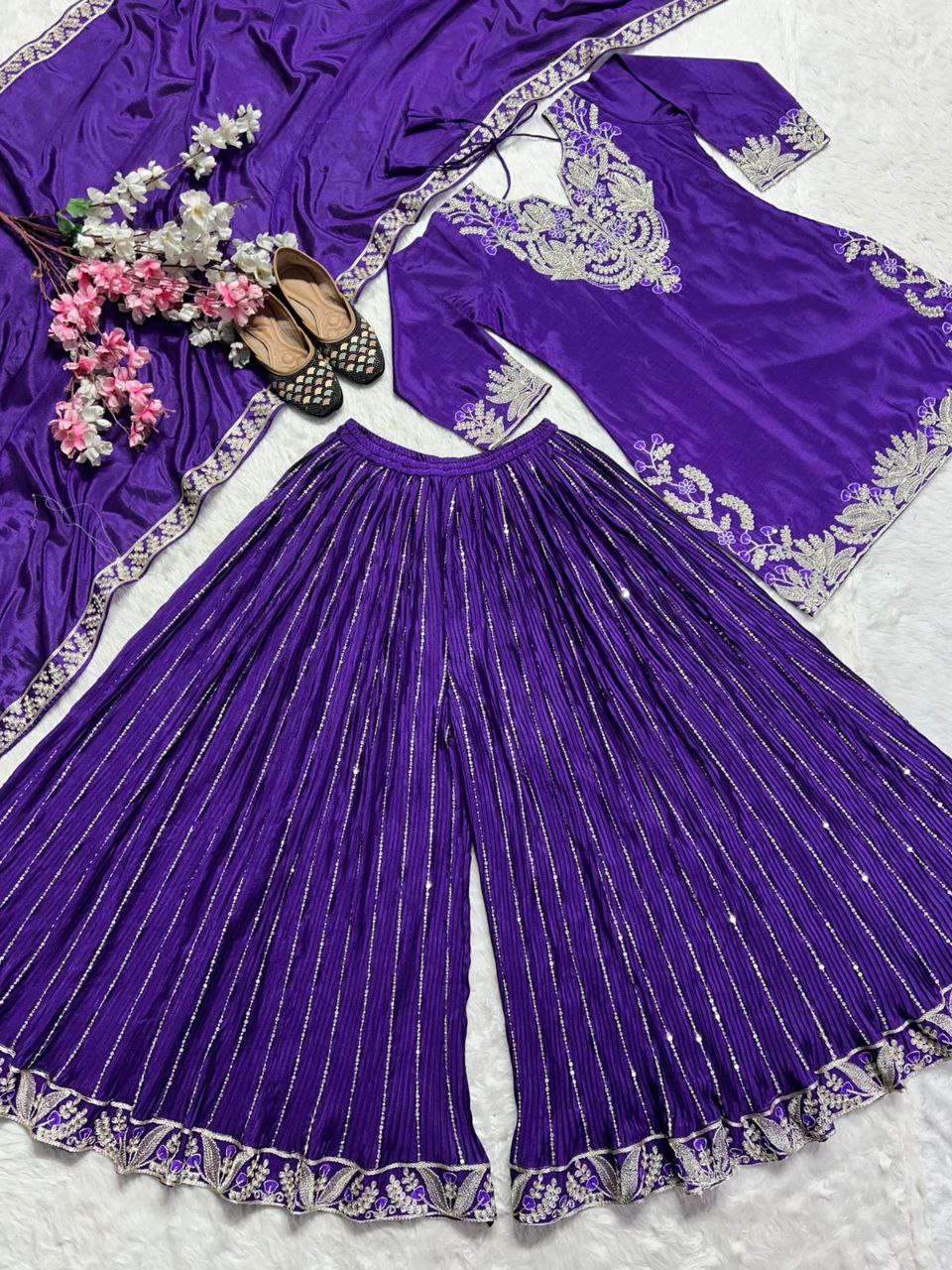 Exquisite Chinnon Silk Sharara Set with Dupatta – A Masterpiece of Elegance