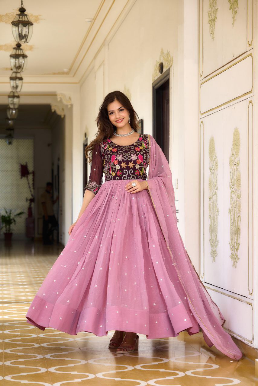 Stunning Festival Gown & Dupatta Set with Sequence Embroidery – Perfect for Every Celebration
