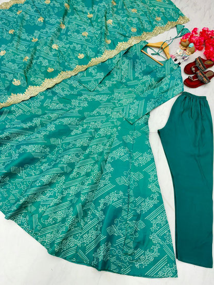 Exquisite Two-Tone Banarasi Silk Anarkali Gown Set with Dupatta & Bottom – Perfect for Festivals & Parties!