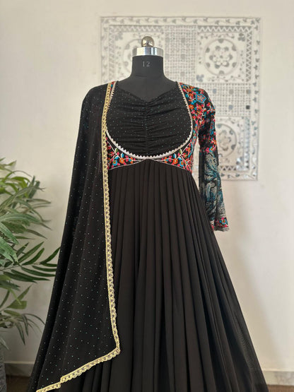 Boutique Designer 3-Piece Anarkali Gown Set – Elegant Party Wear with Embroidery, Stone Work & Dupatta!