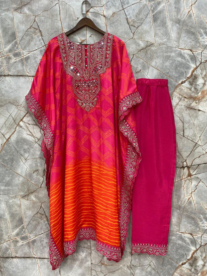 Introducing the Stunning Bandhani Print Kaftan with Pants!