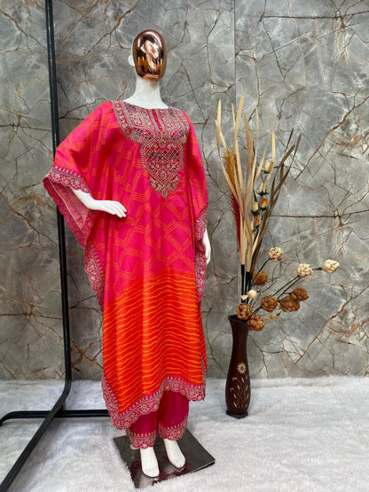 Introducing the Stunning Bandhani Print Kaftan with Pants!