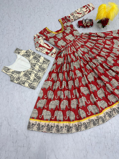 Elegant Kalamkari Gown with Jacket – Timeless Ethnic Charm for Every Occasion