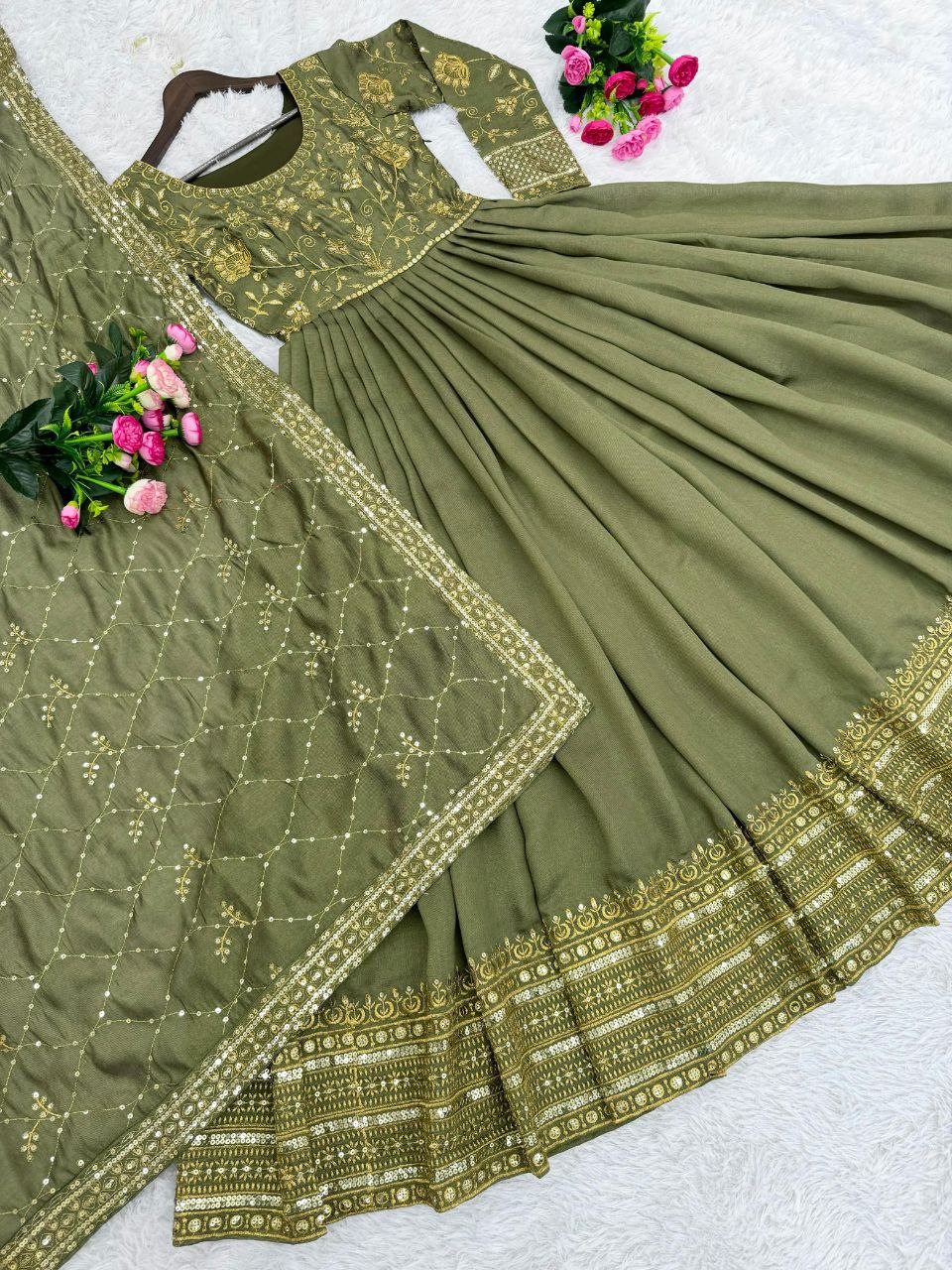 Exquisite New Designer Party Wear Fancy Gown with Shimmer Silk Dupatta & Embroidery Sequences