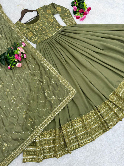 Exquisite New Designer Party Wear Fancy Gown with Shimmer Silk Dupatta & Embroidery Sequences