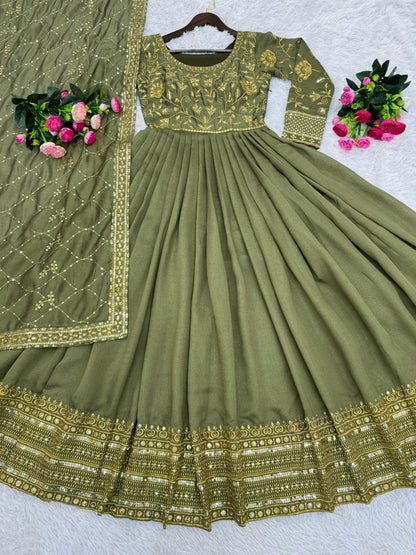 Exquisite New Designer Party Wear Fancy Gown with Shimmer Silk Dupatta & Embroidery Sequences