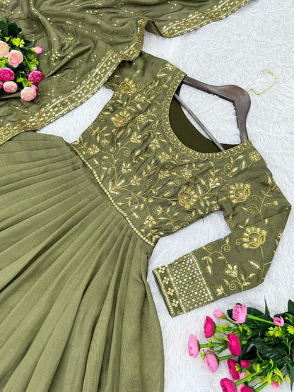 Exquisite New Designer Party Wear Fancy Gown with Shimmer Silk Dupatta & Embroidery Sequences