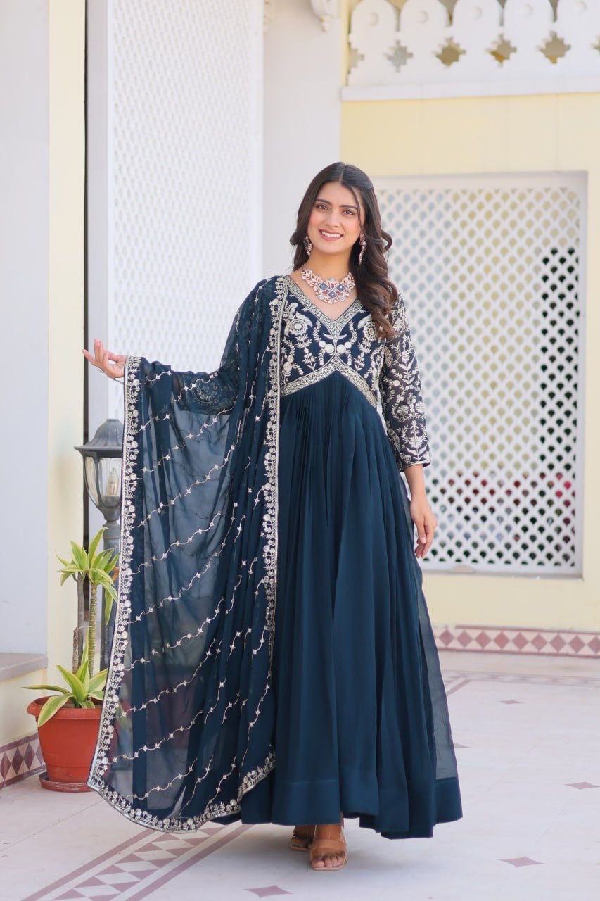 Radiance Redefined: Premium Festival Long Gown & Dupatta Set