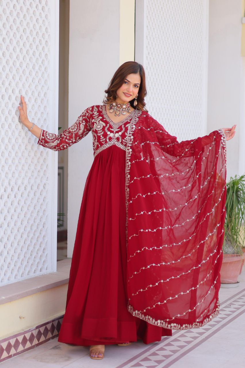 Radiance Redefined: Premium Festival Long Gown & Dupatta Set