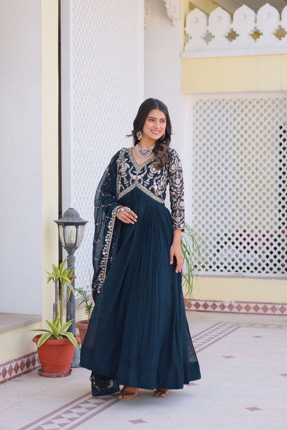 Radiance Redefined: Premium Festival Long Gown & Dupatta Set