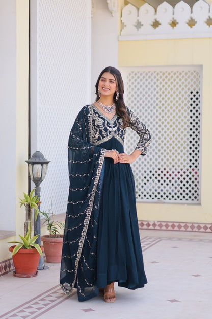 Radiance Redefined: Premium Festival Long Gown & Dupatta Set