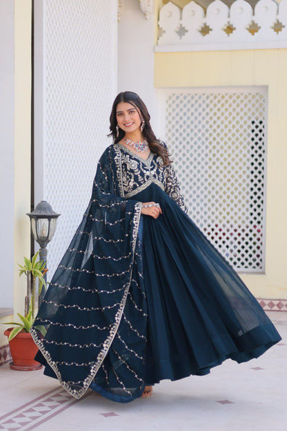 Radiance Redefined: Premium Festival Long Gown & Dupatta Set