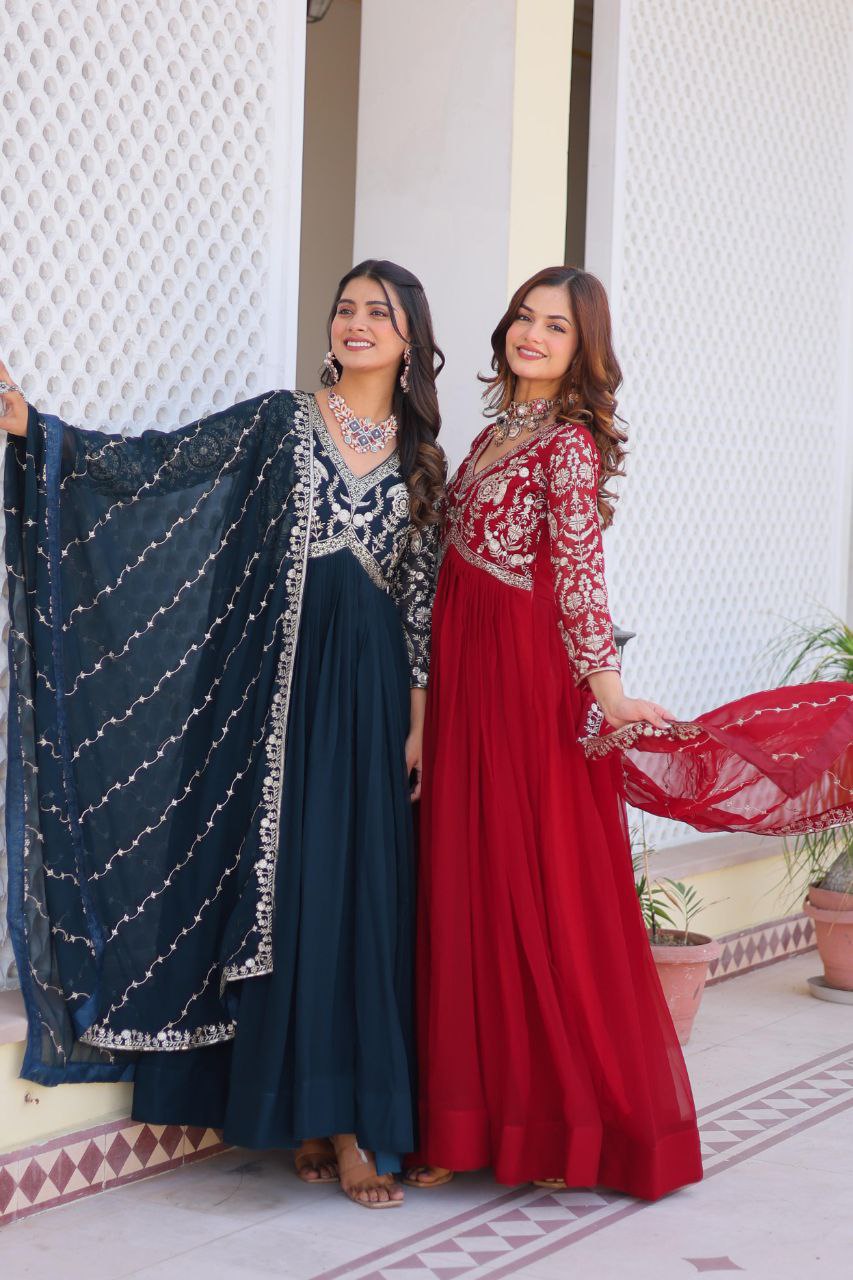 Radiance Redefined: Premium Festival Long Gown & Dupatta Set