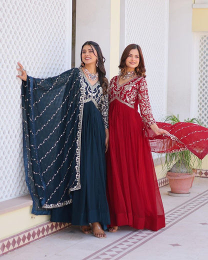 Radiance Redefined: Premium Festival Long Gown & Dupatta Set