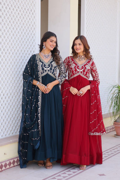 Radiance Redefined: Premium Festival Long Gown & Dupatta Set