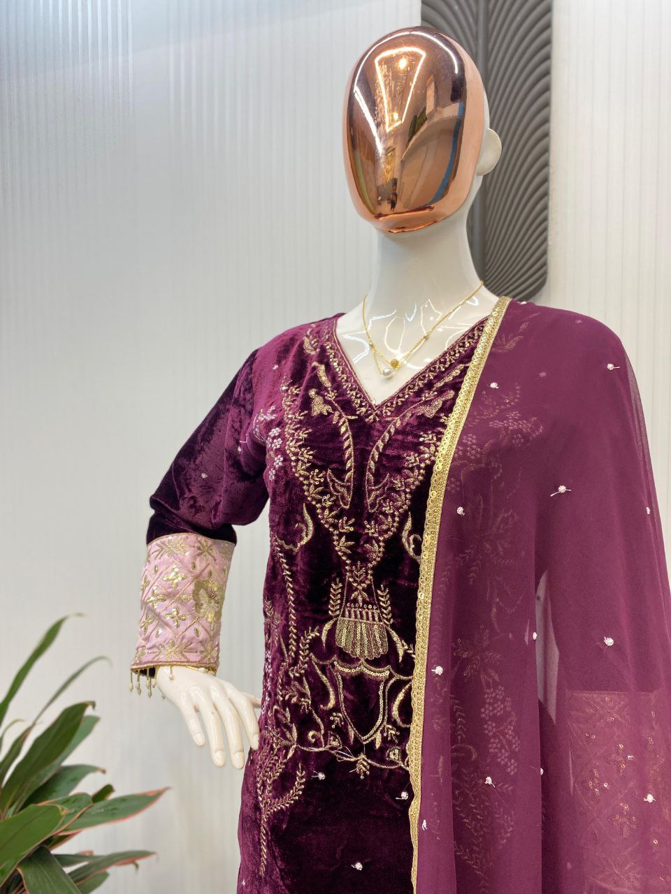 Stylish Designer Velvet Sequence Embroidery Suit with Dupatta – Perfect for Winter Elegance