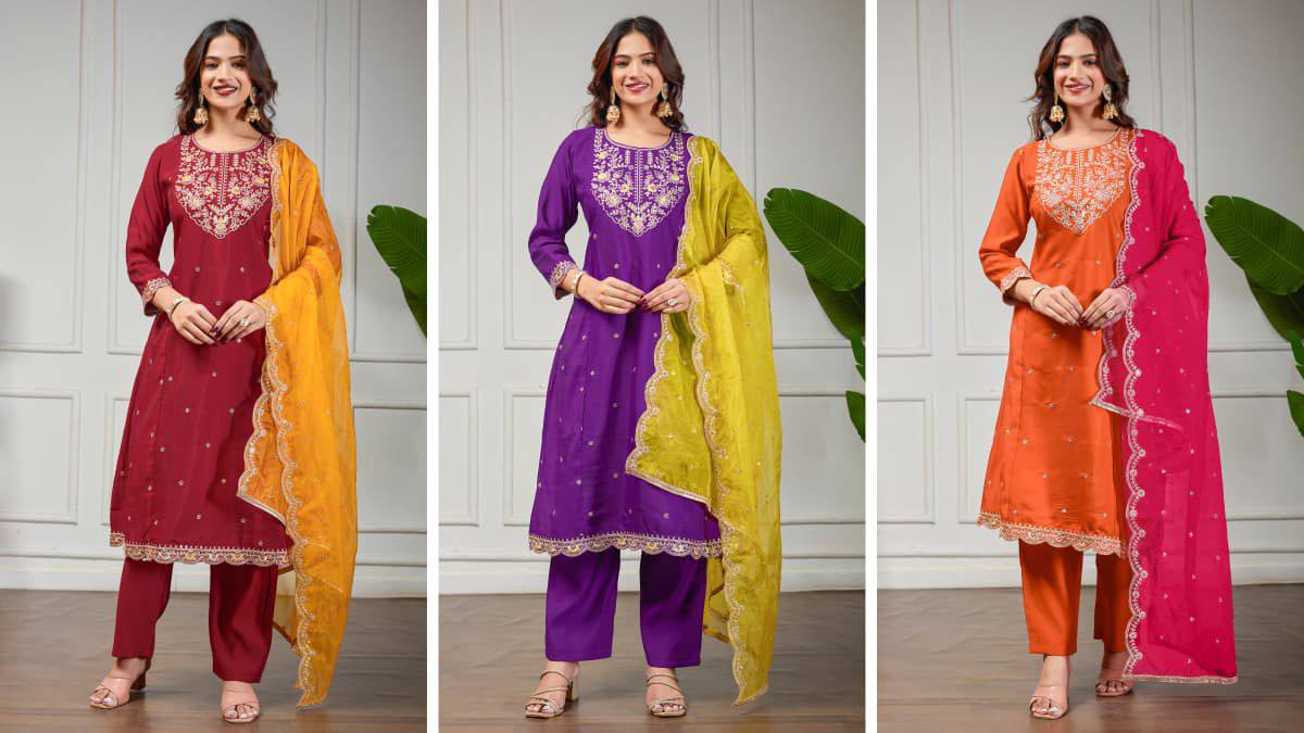 Premium Heavy Roman Silk Anarkali Suit Set – Boutique Embroidery Jari & Resham Work