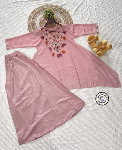 Premium French Crepe Kurti‑Pant Set – Embroidered Top with Matching Bottom