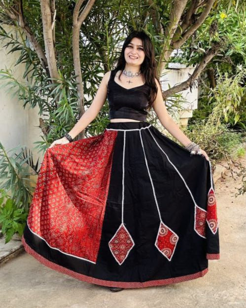 Handcrafted Ajrakh Print Cotton Skirt