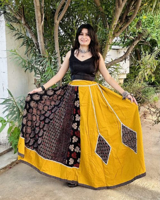 Handcrafted Ajrakh Print Cotton Skirt