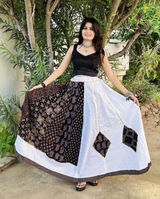 Handcrafted Ajrakh Print Cotton Skirt