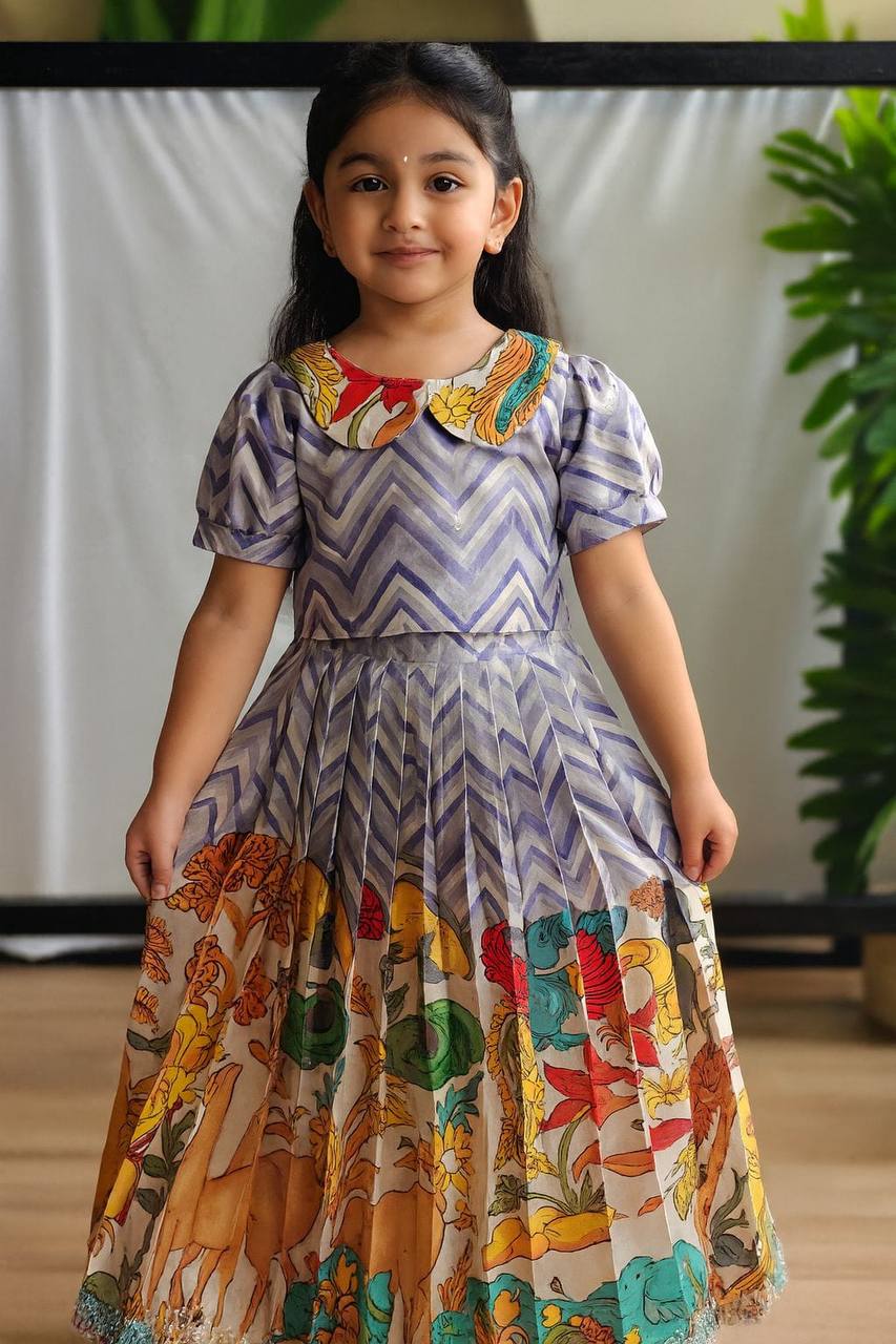 Premium Kids Tussar Silk Festive Outfit – Kalamkari Motifs with Embroidered
